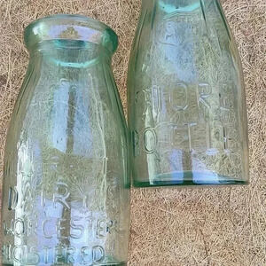 Vintage pair Hillcrest dairy 1 pint store bottles